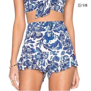 The Jetset Diaries Blue and White High Waist Shorts